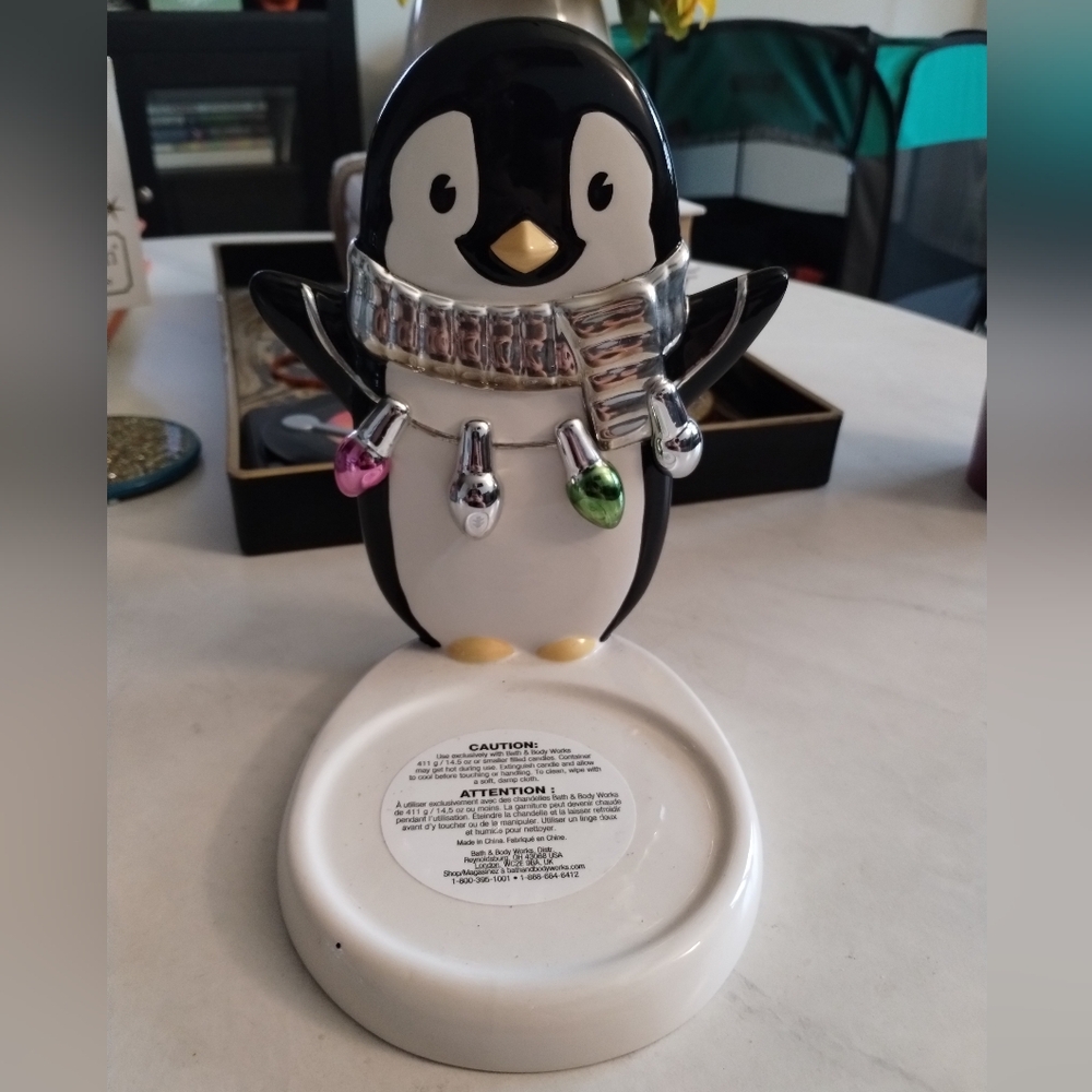 Ceramic Penguin 3 Wick Candle Holder Bath And Body Works NWT